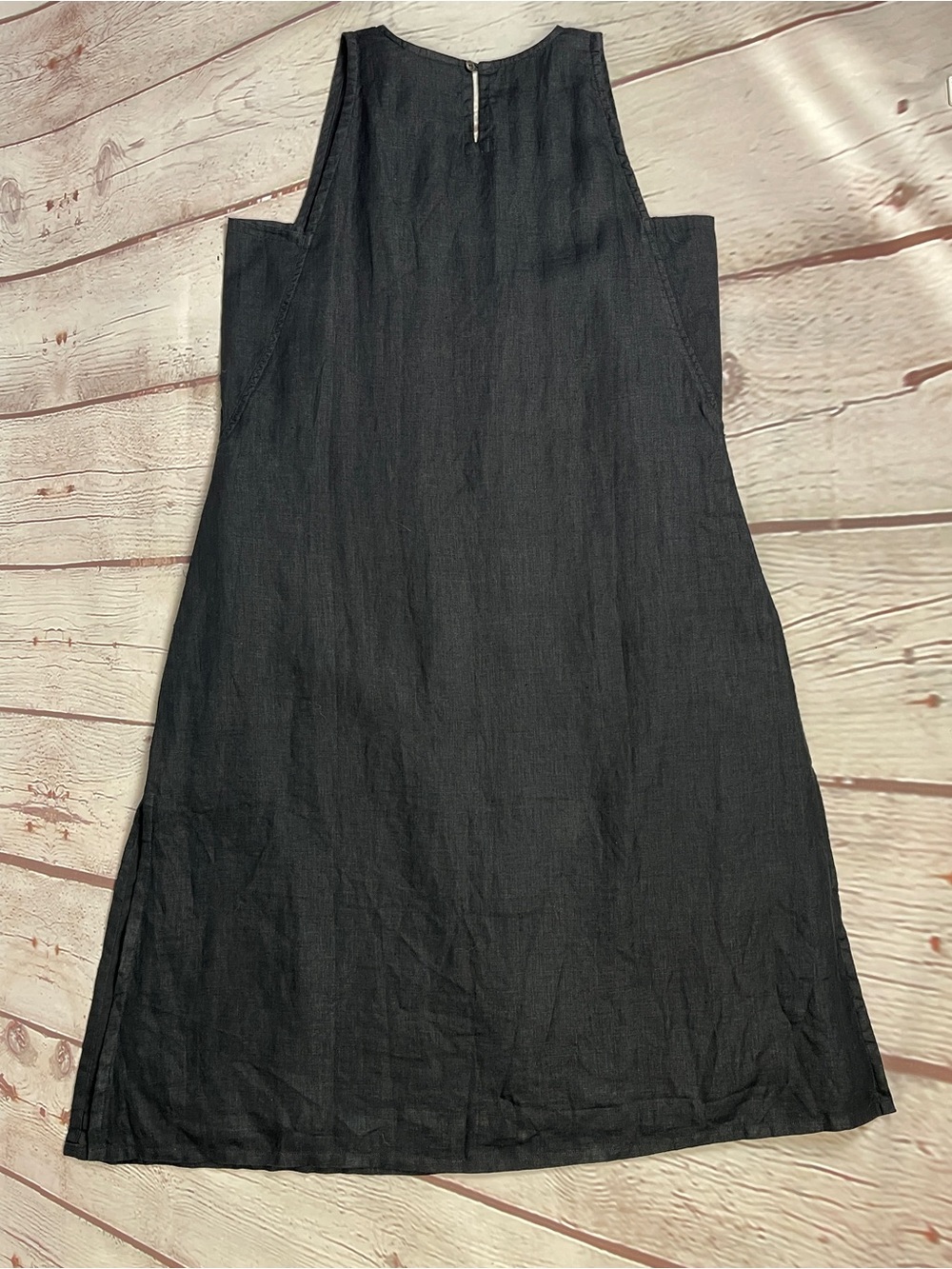 REISTOR The Hemp Noir v-neck midi slit black sleeveless lined dress NEW, size S - Picture 6 of 12